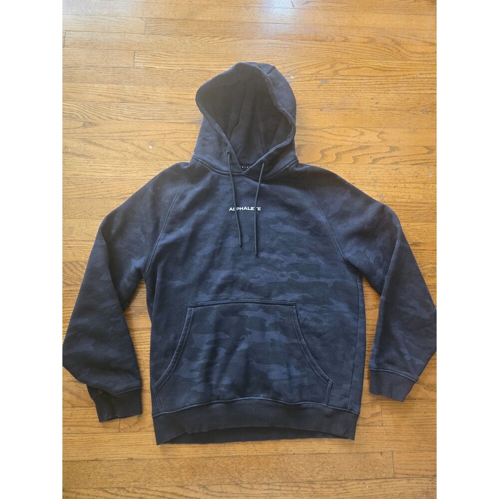 ALPHALETE Men’s Small Hooded Sweatshirt Hoodie Blue Black Camo Cotton